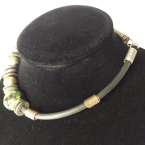 Steampunk Glass Bead Choker Necklace Art to Wear Bold Statement Unique Fun - Picture 3 of 8
